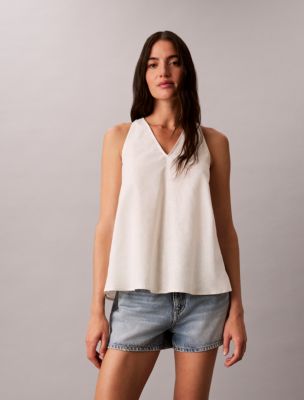 Linen Blend Sleeveless Top, Tofu