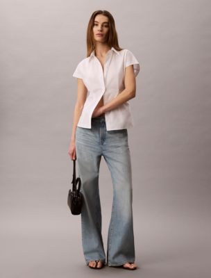 Женские рубашки Calvin Klein Cotton Poplin Short Sleeve Button-Down Shirt — фото 2
