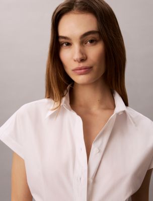 Женские рубашки Calvin Klein Cotton Poplin Short Sleeve Button-Down Shirt — фото 3