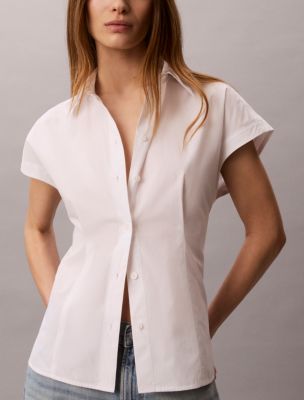 Женские рубашки Calvin Klein Cotton Poplin Short Sleeve Button-Down Shirt — фото 4