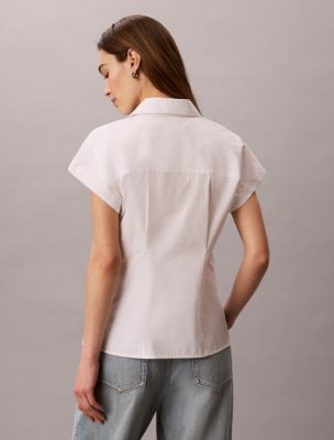 Женские рубашки Calvin Klein Cotton Poplin Short Sleeve Button-Down Shirt — фото 5