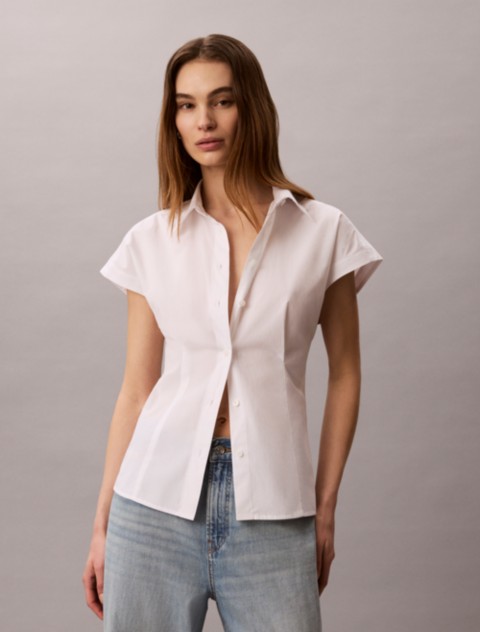 Женские рубашки Calvin Klein Cotton Poplin Short Sleeve Button-Down Shirt