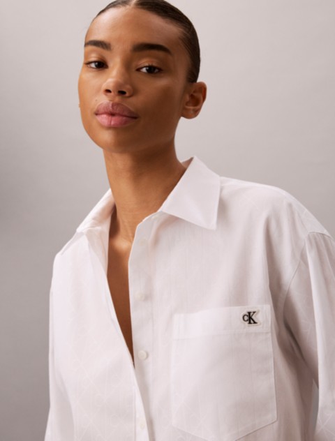 Женские рубашки Calvin Klein Cotton Poplin Emblem Logo Jacquard Shirt