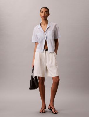 Cotton Blend Relaxed Button-Down Shirt