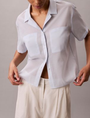 Женские рубашки Calvin Klein Cotton Blend Relaxed Button-Down Shirt — фото 3