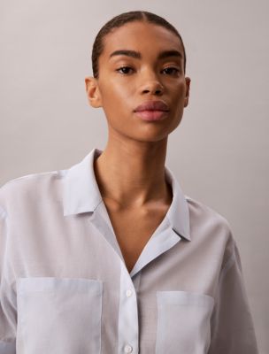 Женские рубашки Calvin Klein Cotton Blend Relaxed Button-Down Shirt — фото 6