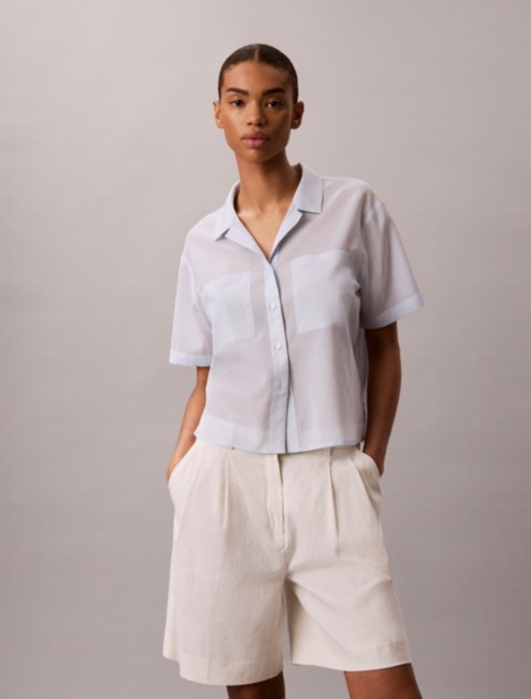 Женские рубашки Calvin Klein Cotton Blend Relaxed Button-Down Shirt