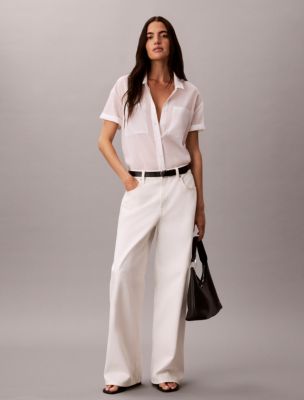 Cotton Blend Relaxed Button-Down Shirt