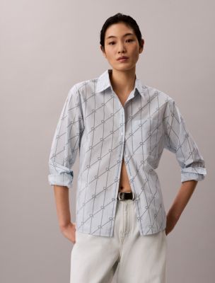 Cotton Poplin Relaxed Button-Down Shirt, Ballad Blue