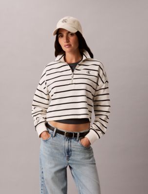 Striped Monogram Terry Cropped Top, Tofu Stripe