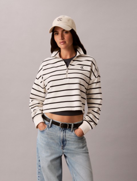 Женские топы Calvin Klein Striped Monogram Terry Cropped Top