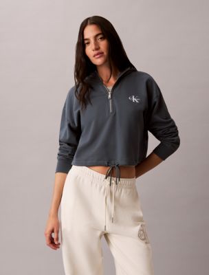 Monologo Terry Cropped Hoodie, Dark Slate