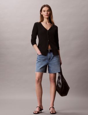 Женские кардиганы Calvin Klein Woven Monologo Fine Rib Slim Cardigan — фото 4