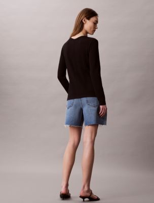 Женские кардиганы Calvin Klein Woven Monologo Fine Rib Slim Cardigan — фото 5