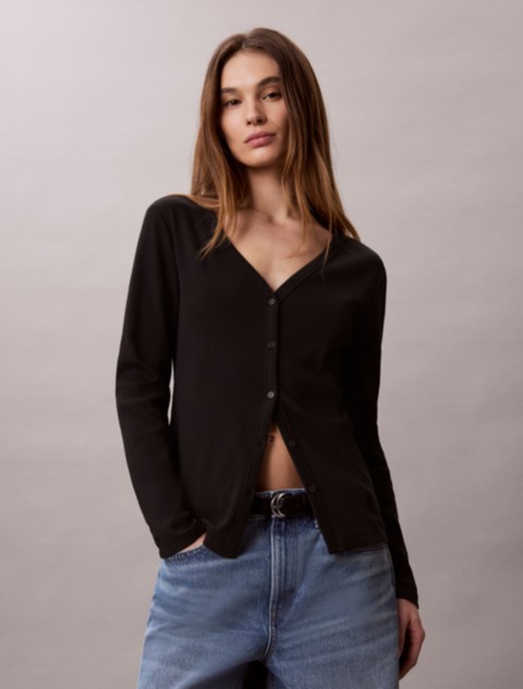 Женские кардиганы Calvin Klein Woven Monologo Fine Rib Slim Cardigan