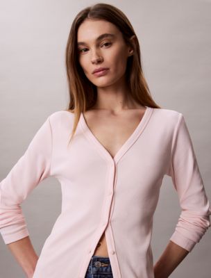 Woven Monologo Fine Rib Slim Cardigan, Mangano Calcite