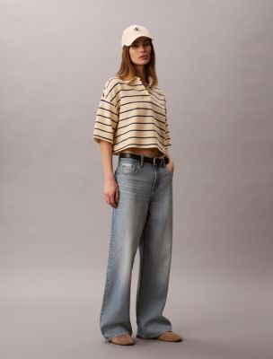 Женские рубашки Calvin Klein Stripe Cropped Boxy Polo Shirt — фото 2