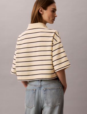 Женские рубашки Calvin Klein Stripe Cropped Boxy Polo Shirt — фото 4