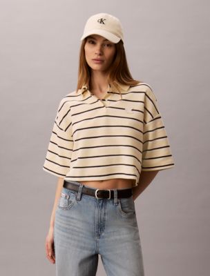 Женские рубашки Calvin Klein Stripe Cropped Boxy Polo Shirt — фото 5