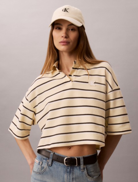 Женские рубашки Calvin Klein Stripe Cropped Boxy Polo Shirt