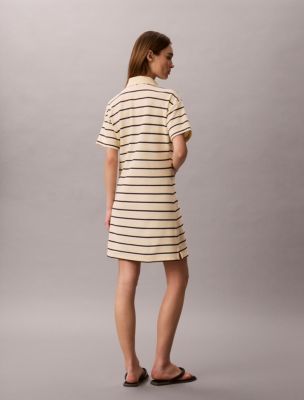 Женское платье Calvin Klein Striped Pique Polo Mini, цвет: Ванильный — фото 4