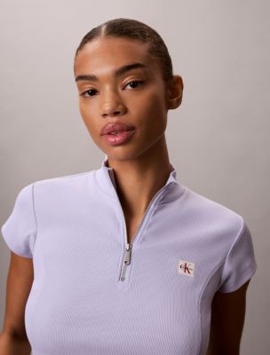 Woven Monologo Rib Quarter Zip Top - thumbnail 4