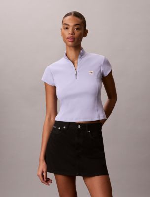Woven Monologo Rib Quarter Zip T-Shirt, Cosmic Sky