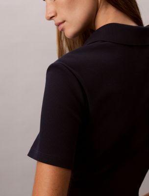 Женские рубашки Calvin Klein Monologo Rib Cropped Polo Shirt — фото 5