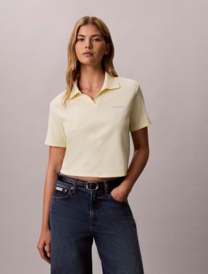 Monologo Rib Cropped Polo Shirt, Pear Sorbet