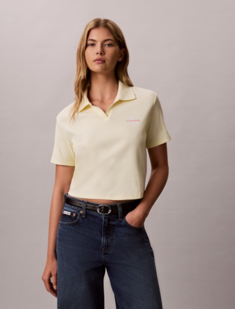 Женские рубашки Calvin Klein Monologo Rib Cropped Polo Shirt