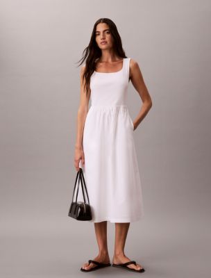 Gathered Midi Dress, Bright White
