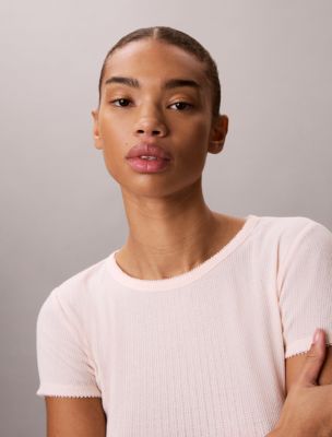 Женский топ Calvin Klein Pointelle Knit Short Sleeve, цвет: Мягкий розовый — фото 3
