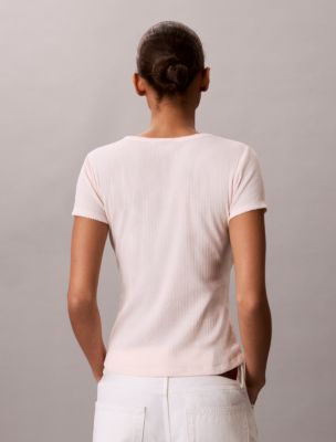 Женский топ Calvin Klein Pointelle Knit Short Sleeve, цвет: Мягкий розовый — фото 4