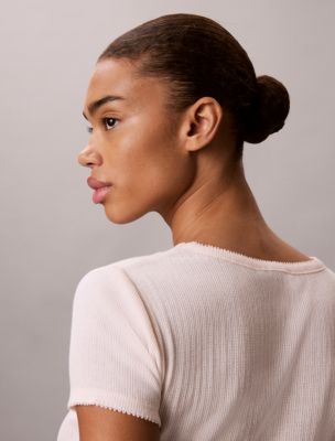 Женский топ Calvin Klein Pointelle Knit Short Sleeve, цвет: Мягкий розовый — фото 5