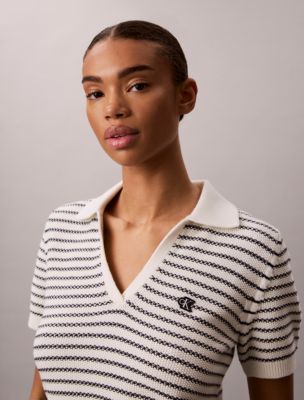 Женские рубашки Calvin Klein Striped Stitch Polo Shirt — фото 3