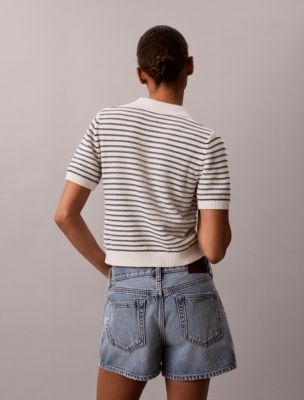 Женские рубашки Calvin Klein Striped Stitch Polo Shirt — фото 4
