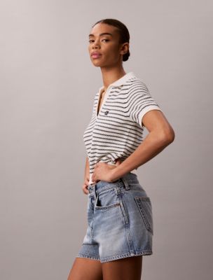 Женские рубашки Calvin Klein Striped Stitch Polo Shirt — фото 5