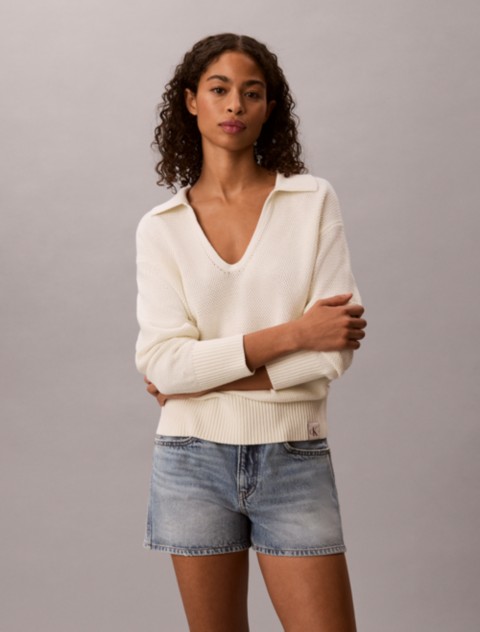 Женские свитеры Calvin Klein Textured Relaxed Polo Sweater