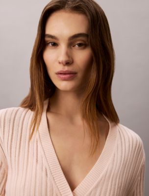 Женский свитер Calvin Klein Open Stitch Button-Down, цвет: Мягкий розовый — фото 2