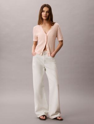 Женский свитер Calvin Klein Open Stitch Button-Down, цвет: Мягкий розовый — фото 3