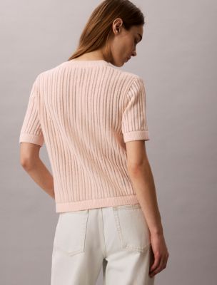 Женский свитер Calvin Klein Open Stitch Button-Down, цвет: Мягкий розовый — фото 4