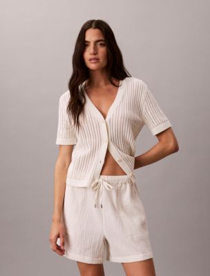 Open Stitch Button-Down Sweater, Tofu