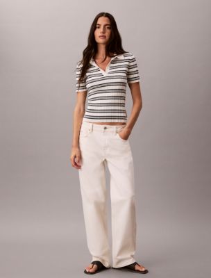 Женские рубашки Calvin Klein Stripe Rib Slim Polo Shirt — фото 3