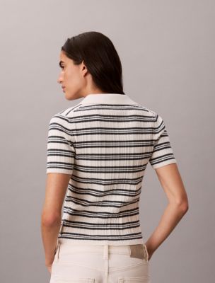 Женские рубашки Calvin Klein Stripe Rib Slim Polo Shirt — фото 4