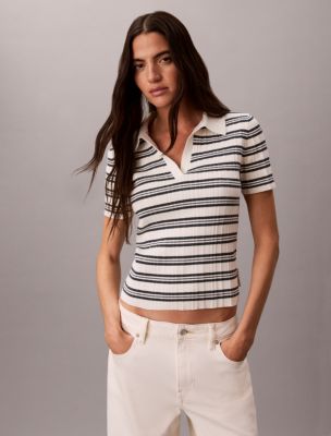 Женские рубашки Calvin Klein Stripe Rib Slim Polo Shirt — фото 5