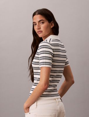 Женские рубашки Calvin Klein Stripe Rib Slim Polo Shirt — фото 6