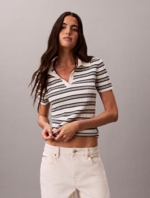 Женские рубашки Calvin Klein Stripe Rib Slim Polo Shirt