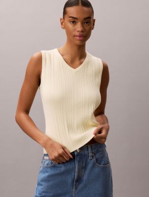 Rib V-Neck Tank Top, Pear Sorbet