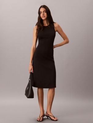 Embroidered Monogram Rib Midi Tank Dress, Black