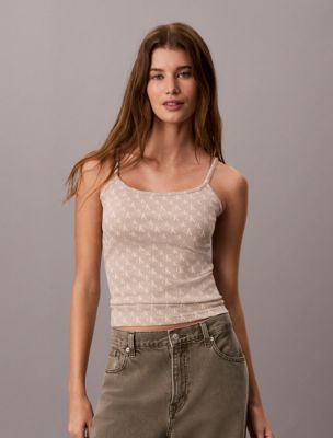 Contour Rib Allover Monogram Tank Top, Silvermoss Aop
